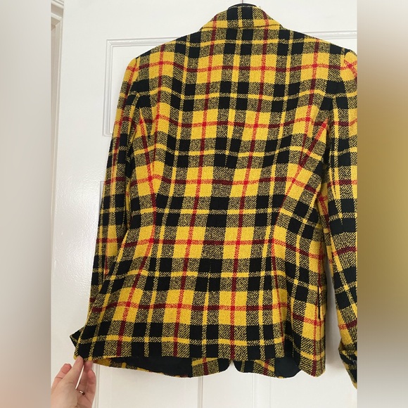 Vintage DKNY Yellow Plaid Woven Blazer - Picture 2 of 6